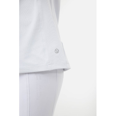 Polo de concours Horze Louisa Young Rider empiècements en mesh Blanc / bleu turquoise Polo de concours Horze Louisa Young Rider empiècements en mesh Blanc / bleu turquoise