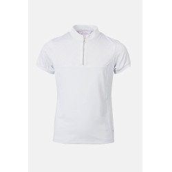 Polo de concours Horze Louisa Young Rider empiècements en mesh Blanc / bleu turquoise Polo de concours Horze Louisa Young Rider empiècements en mesh Blanc / bleu turquoise