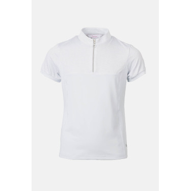 Polo de concours Horze Louisa Young Rider empiècements en mesh Blanc / bleu turquoise Polo de concours Horze Louisa Young Rider empiècements en mesh Blanc / bleu turquoise