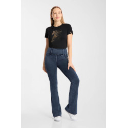 Legging d’équitation Horze Emery western femme coupe bootcut effet denim Bleu denim