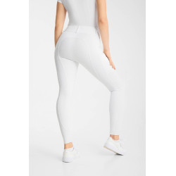 Pantalon d’équitation Horze Matilda perforé femme full grip Blanc / bleu turquoise