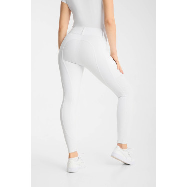 Pantalon d’équitation Horze Matilda perforé femme full grip Blanc / bleu turquoise