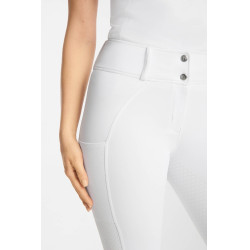 Pantalon d’équitation Horze Matilda perforé femme full grip Blanc / bleu turquoise