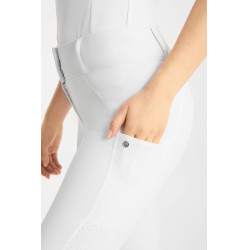 Pantalon d’équitation Horze Matilda perforé femme full grip Blanc / bleu turquoise