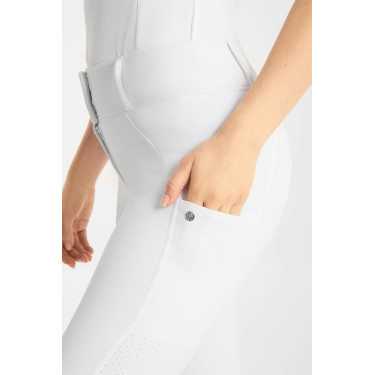 Pantalon d’équitation Horze Matilda perforé femme full grip Blanc / bleu turquoise