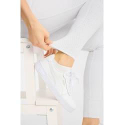 Pantalon d’équitation Horze Matilda perforé femme full grip Blanc / bleu turquoise