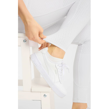 Pantalon d’équitation Horze Matilda perforé femme full grip Blanc / bleu turquoise