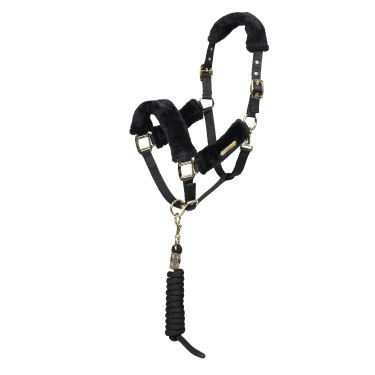 Licol et longe en fausse fourrure Shires Arma Noir Licol et longe en fausse fourrure Shires Arma Noir