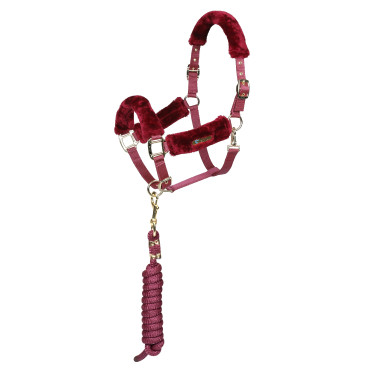 Licol et longe en fausse fourrure Shires Arma Bordeaux