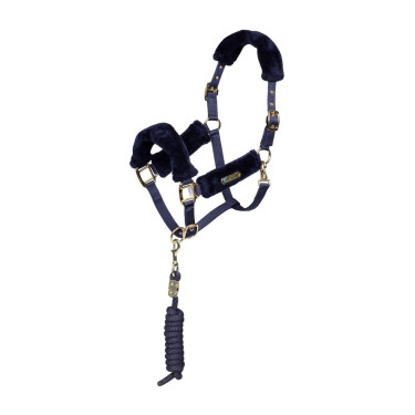 Licol et longe en fausse fourrure Shires Arma Marine Bleu marine
