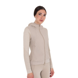 Sweat technique Equestro femme à capuche avec empiècements en micro mesh Oxford tan Rose