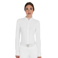 Polo de concours Equestro femme à col chemise Blanc