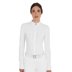 Polo de concours Equestro femme à col chemise Blanc