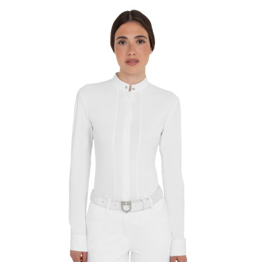 Polo de concours Equestro femme à col chemise Blanc