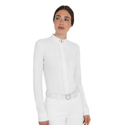 Polo de concours Equestro femme à col chemise Blanc