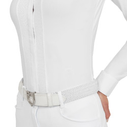 Polo de concours Equestro femme à col chemise Blanc