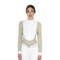 Polo de concours Equestro femme à manches longues avec zip Oxford tan Rose