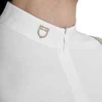 Polo de concours Equestro femme à manches longues avec zip Oxford tan Rose