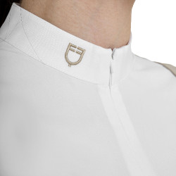 Polo de concours Equestro femme à manches longues avec zip Oxford tan Rose