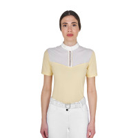 Polo de concours Equestro femme coupe slim avec empiècements en tissu effet soie Soleil Orange