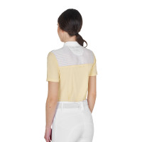 Polo de concours Equestro femme coupe slim avec empiècements en tissu effet soie Soleil Orange