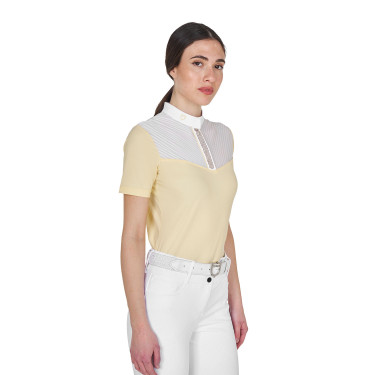 Polo de concours Equestro femme coupe slim avec empiècements en tissu effet soie Soleil Orange