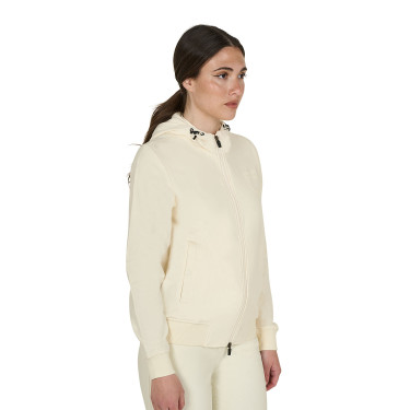 Sweat à capuche Equestro zippé femme adjusté Blanc antique Beige