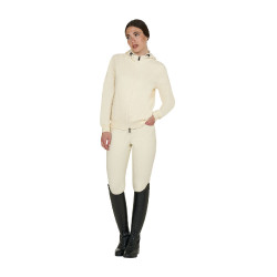 Sweat à capuche Equestro zippé femme adjusté Blanc antique Beige