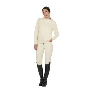 Sweat à capuche Equestro zippé femme adjusté Blanc antique Beige