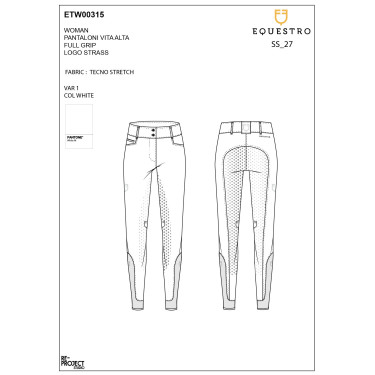 Pantalon Equestro femme full grip taille haute logo en strass Blanc Pantalon Equestro femme full grip taille haute logo en strass Blanc