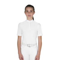 Polo de concours Equestro fille coupe slim avec boutons Blanc