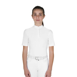 Polo de concours Equestro fille coupe slim avec boutons Blanc