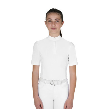 Polo de concours Equestro fille coupe slim avec boutons Blanc