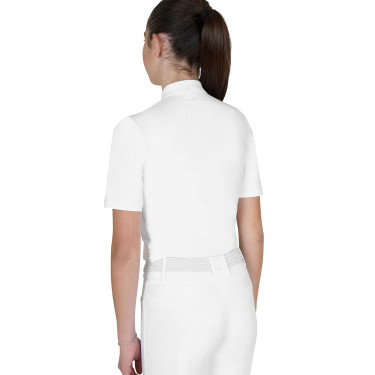 Polo de concours Equestro fille coupe slim avec boutons Blanc