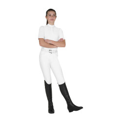 Polo de concours Equestro fille coupe slim avec boutons Blanc