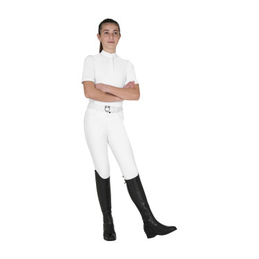 Polo de concours Equestro fille coupe slim avec boutons Blanc