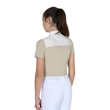 Polo de concours Equestro fille coupe ajustée avec inserts en tissu type soie Oxford tan Rose Polo de concours Equestro fille coupe ajustée avec inserts en tissu type soie Oxford tan Rose