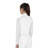 Polo de concours Equestro fille à manches longues avec empiècements en micro mesh Blanc