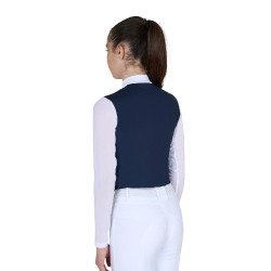Polo de concours Equestro fille à manches longues avec empiècements en micro mesh Marine blazer Bleu marine