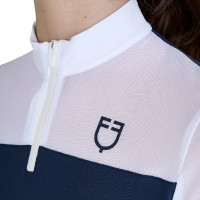 Polo de concours Equestro fille à manches longues avec empiècements en micro mesh Marine blazer Bleu marine