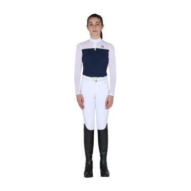 Polo de concours Equestro fille à manches longues avec empiècements en micro mesh Marine blazer Bleu marine Polo de concours Equestro fille à manches longues avec empiècements en micro mesh Marine blazer Bleu marine