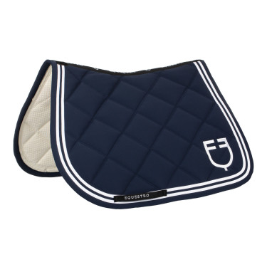 Tapis de saut Equestro Double Stripes en tissu technique Marine blazer / blanc Bleu marine
