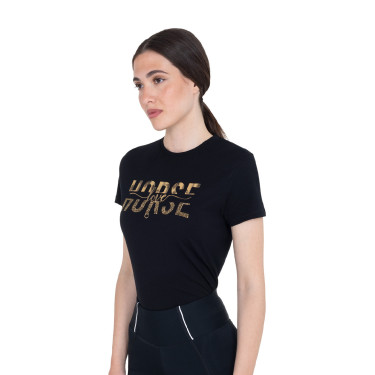 T-shirt Equestro femme Horse Love en coton Noir