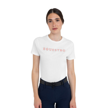 T-shirt Equestro femme strass en coton Blanc