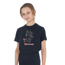 T-shirt Equestro fille Time to Blossom en coton Marine Bleu marine
