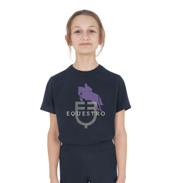 T-shirt unisexe pour enfants Horse Jump Glossy en coton Marine Bleu marine