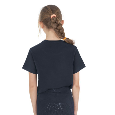 T-shirt unisexe pour enfants Horse Jump Glossy en coton Marine Bleu marine
