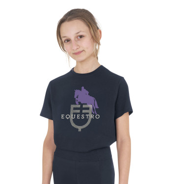 T-shirt unisexe pour enfants Horse Jump Glossy en coton Marine Bleu marine