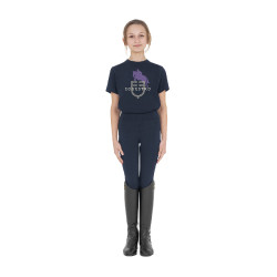 T-shirt unisexe pour enfants Horse Jump Glossy en coton Marine Bleu marine