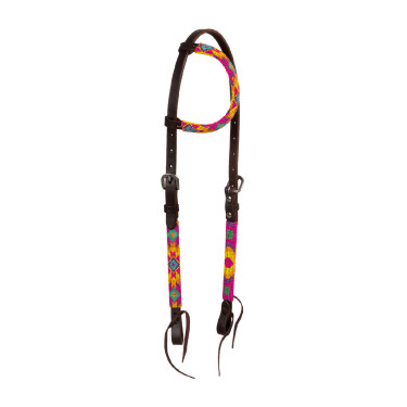 Bride western Pool's avec perles multicolores et cuir huilé à une oreille